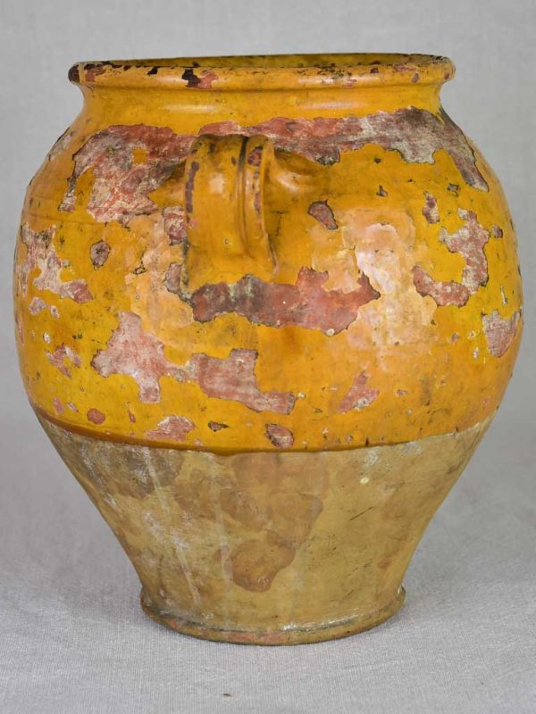 Antique French confit pot with orange   yellow glaze 10¼  Hot on Sale