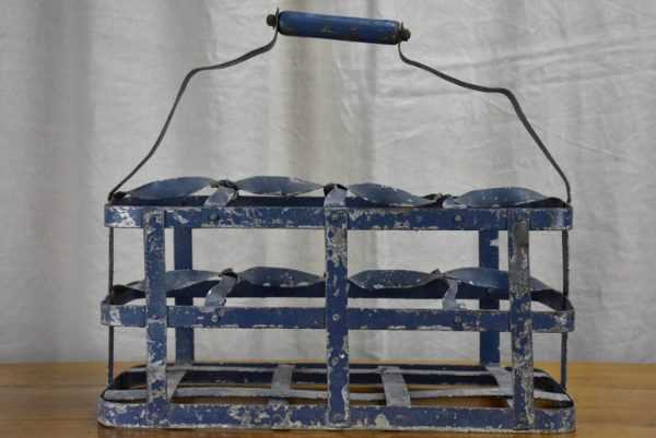 Large antique French bottle carrier - 8 bottles For Sale