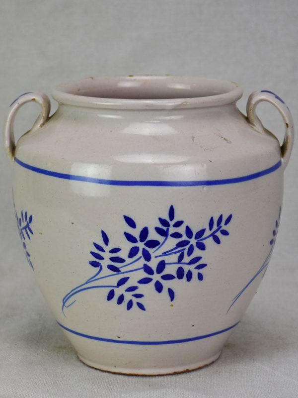 Antique French confit pot - white with blue flowers Online now