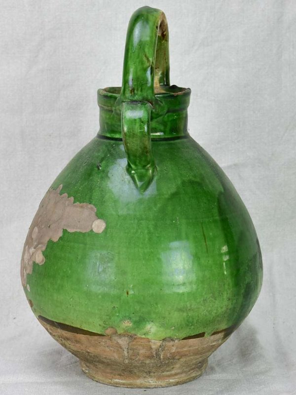 Antique French water cruche with green glaze 15¾  Discount