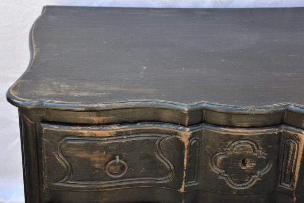 Louis XV French two drawer arbalète  sauteuse  commode with black paint finish 42½  x 25¼  Online Hot Sale