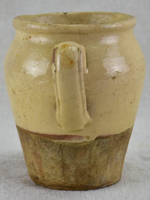 Rare small antique French confit pot with beige glaze 4¼  Cheap