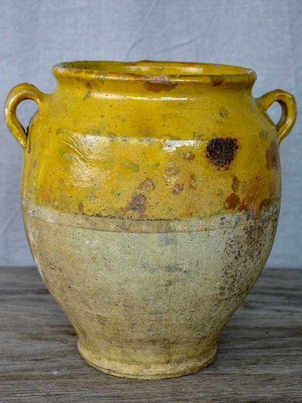 Antique French confit pot with yellow glaze 10 ¼  Supply