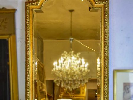 Gilded large Napoleon III mirror with elaborate crest and beveled glass 35½  x 70¾  Fashion