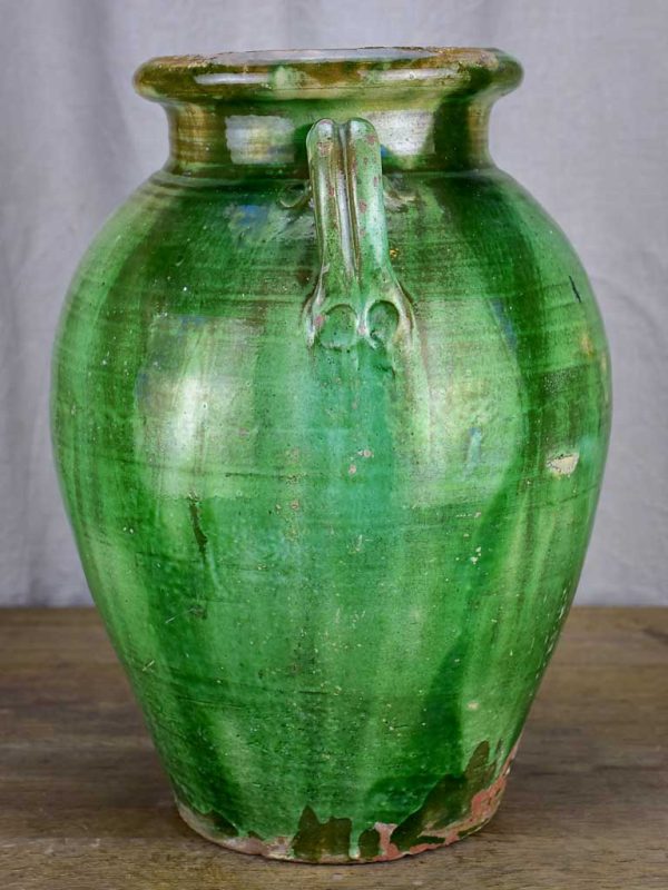 Antique French olive jar with green glaze - Anduze 19  Sale