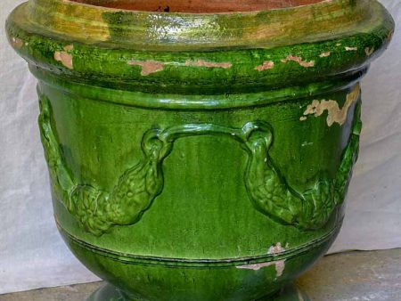 Large French garden urn with Green glaze from St John De Fos - three available 25¼  Cheap