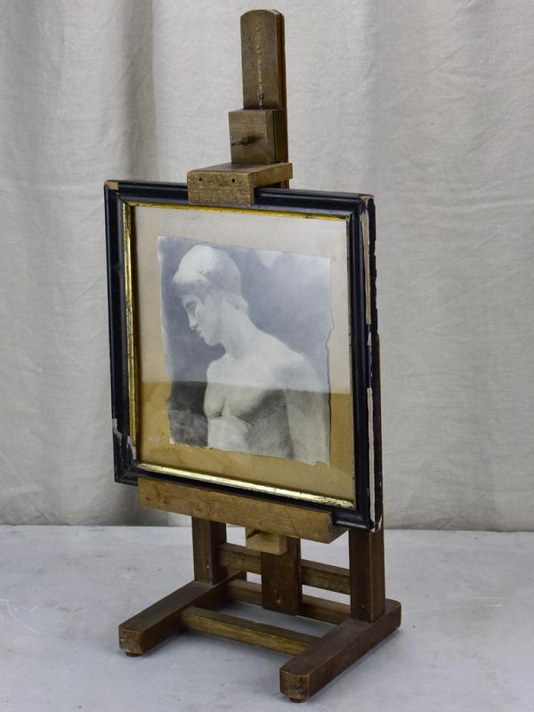 Antique French easel with monochrome portrait of a man 11½  x 12¼  Fashion