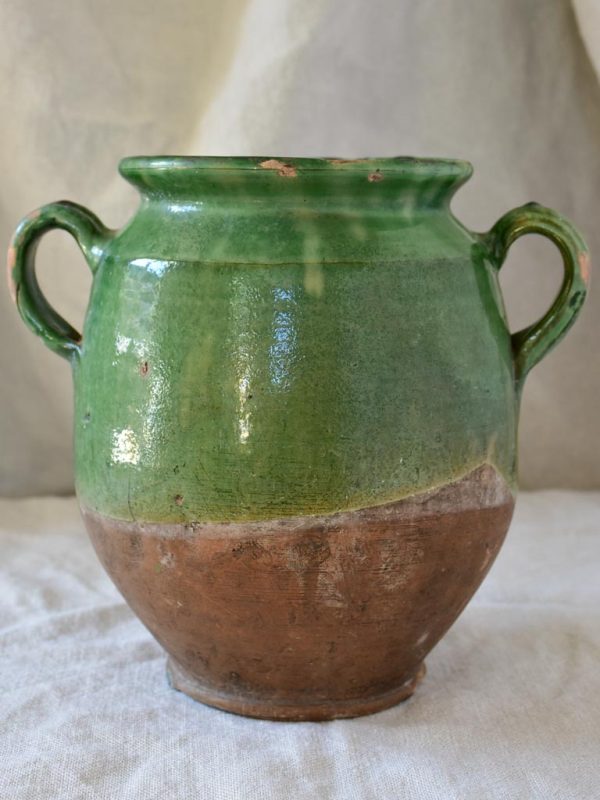 20th Century French confit pot with green glaze 9  For Cheap