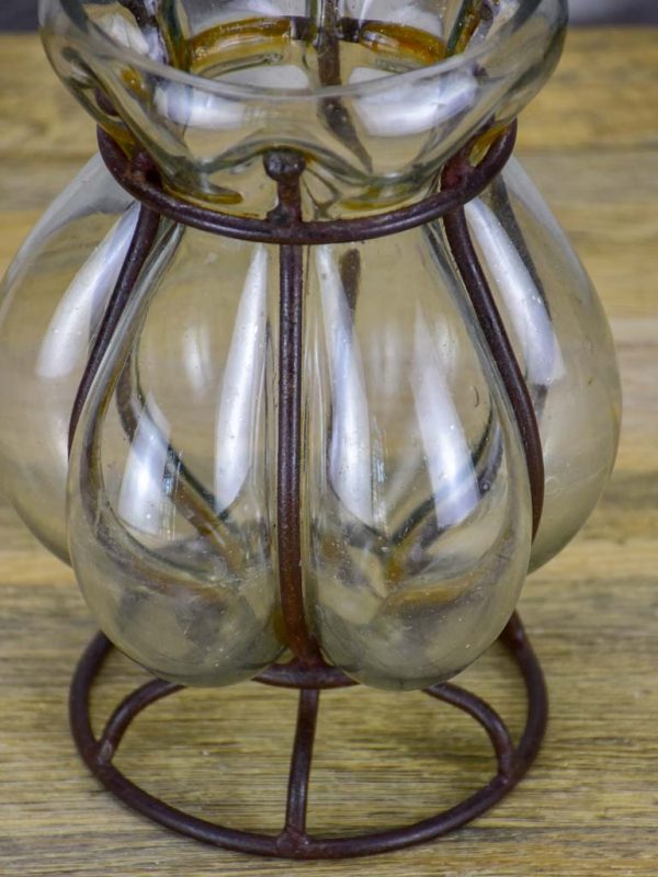 Blown glass vase in metal frame For Cheap