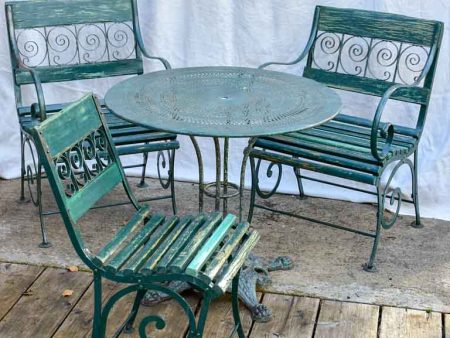 Antique Parisian garden table with three chairs - green Online Sale