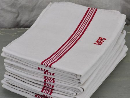 Set of 8 vintage French linen tea-towels Discount