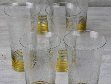 6 engraved antique orangeade glasses with gold stripes Cheap