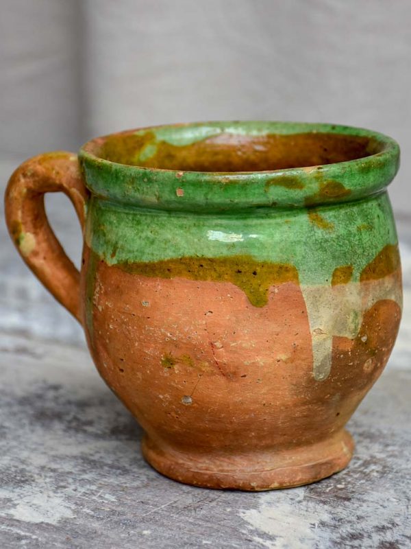 Antique French mug with green glaze Cheap