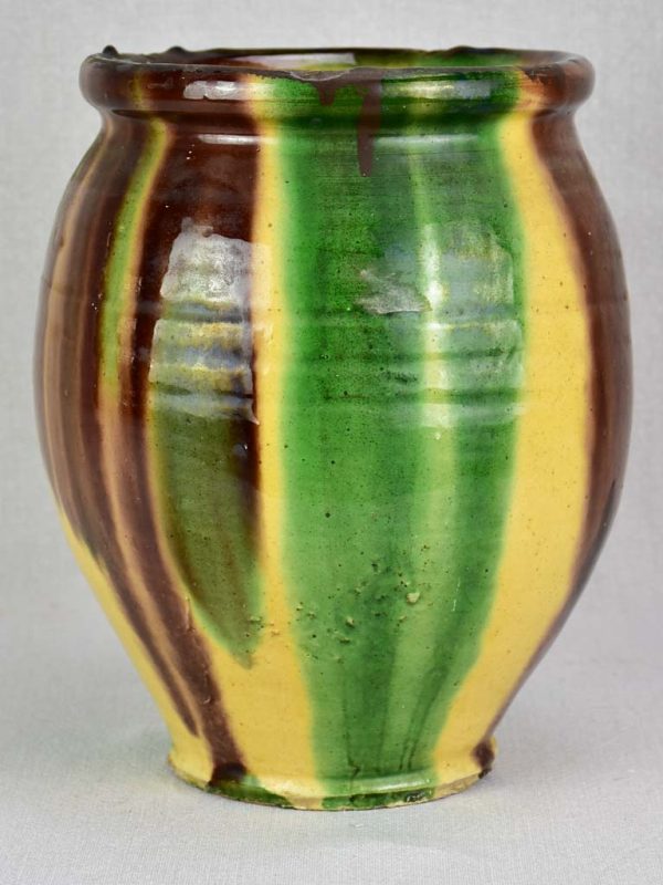 Antique French confit pot with yellow and brown glaze 11   Online