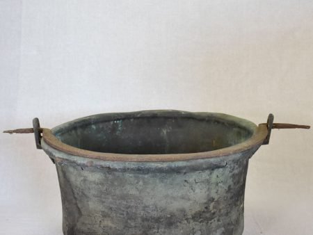 18th Century French winemaker s copper cauldron with large iron handle 19¼  Online Hot Sale