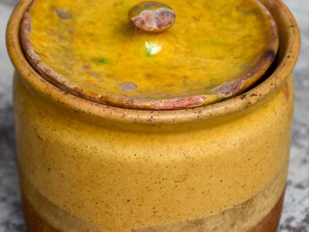 Antique French pot with yellow glaze and lid Discount