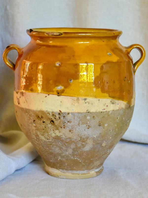 Antique French confit pot with ocher glaze 10¼  Fashion