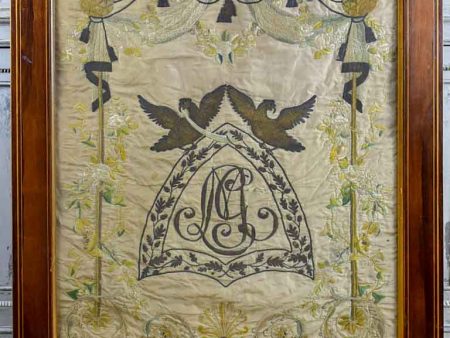 Framed monogrammed wedding tapestry - 18th or 19th Century 30¾  x  39¾  For Discount