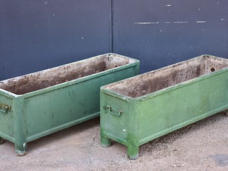 Pair of mid-century French rectangular garden planters   window boxes - green patina Online