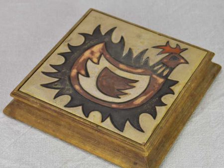 Mid century French rooster trivet with wooden frame - 1950 s 9½  Online Hot Sale