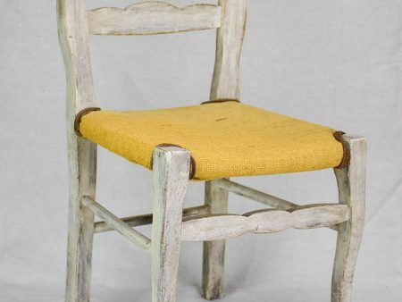 Antique French children s chair with jute seat and beige   grey frame Online Sale