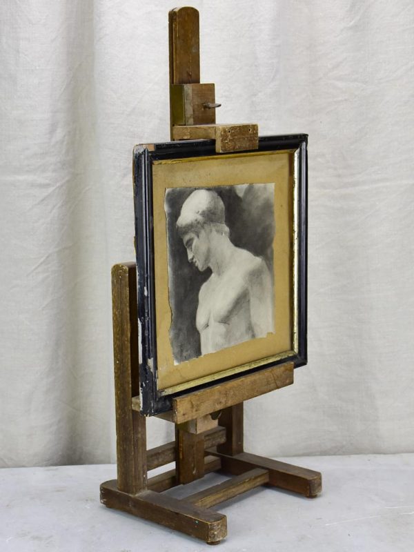 Antique French easel with monochrome portrait of a man 11½  x 12¼  Fashion