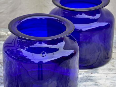 Pair of antique French cobalt blue glass jars Online