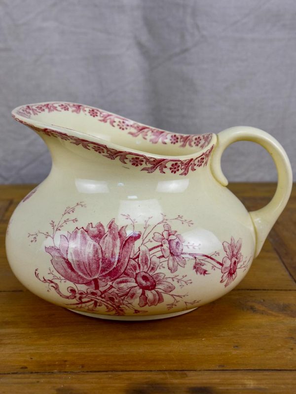 Antique French Sarreguemines pitcher - pink flowers Supply