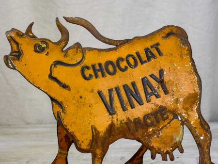 Rare tole lithograph sign of a cow - Chocolat Vinay For Discount