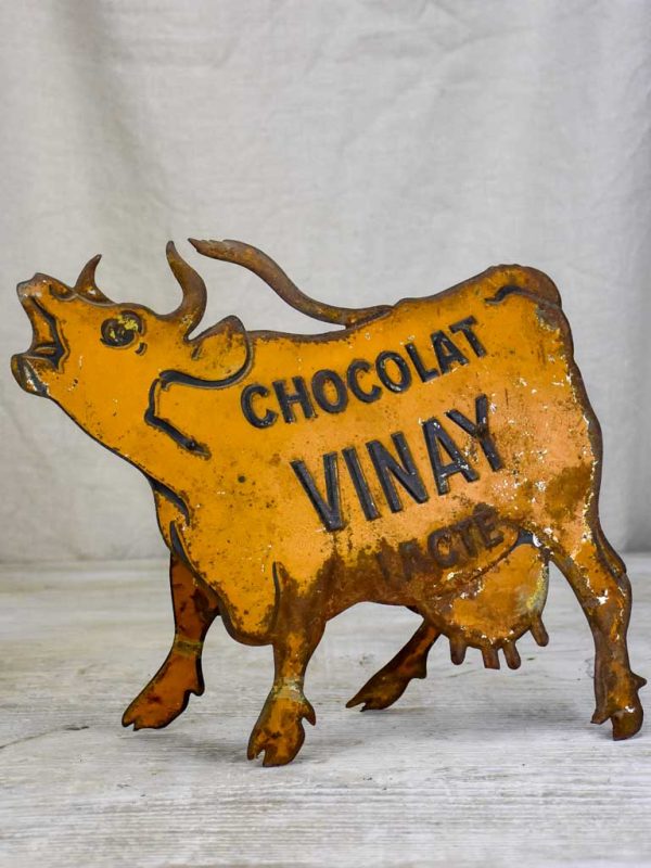 Rare tole lithograph sign of a cow - Chocolat Vinay For Discount