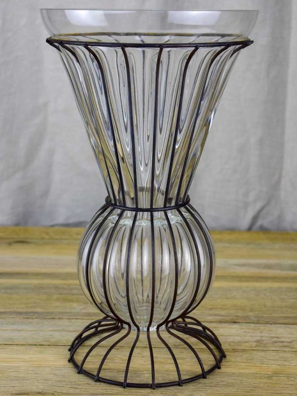 Tall blown glass vase in metal frame Online Sale