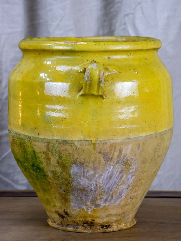 Antique French confit pot with yellow glaze 11 ¾  Fashion