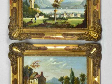 Pair of nineteenth-century Swiss landscape paintings - oil on canvas 24  x 18  on Sale