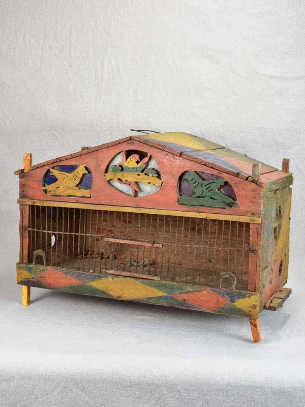 Mid-century folk art birdcage - handpainted For Sale