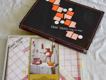 Mid century French cotton table cloth with eight matching serviettes in original box - unused 61  x 80¾  Online now