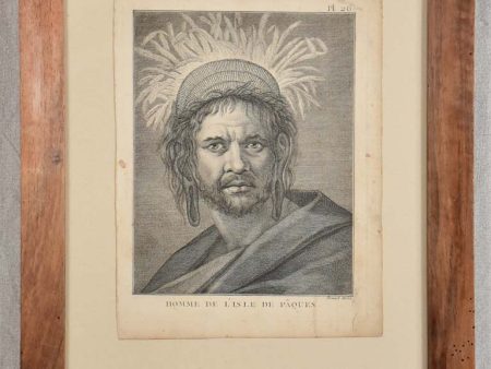 Antique French engraving of a man from L Isle de Paques 13  x 16¼  Sale