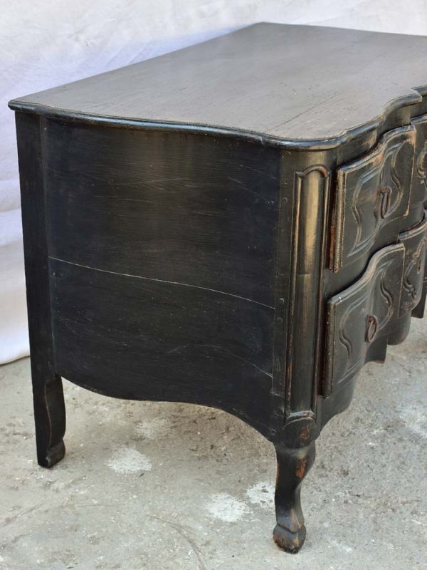 Louis XV French two drawer arbalète  sauteuse  commode with black paint finish 42½  x 25¼  Online Hot Sale