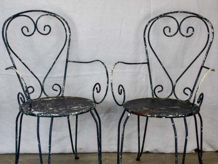 Pair of heart-back garden armchairs with black painted finish Hot on Sale