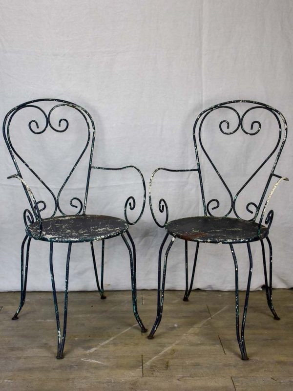 Pair of heart-back garden armchairs with black painted finish Hot on Sale