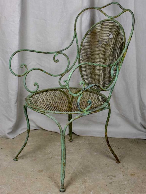 Antique French garden armchair with green patina on Sale