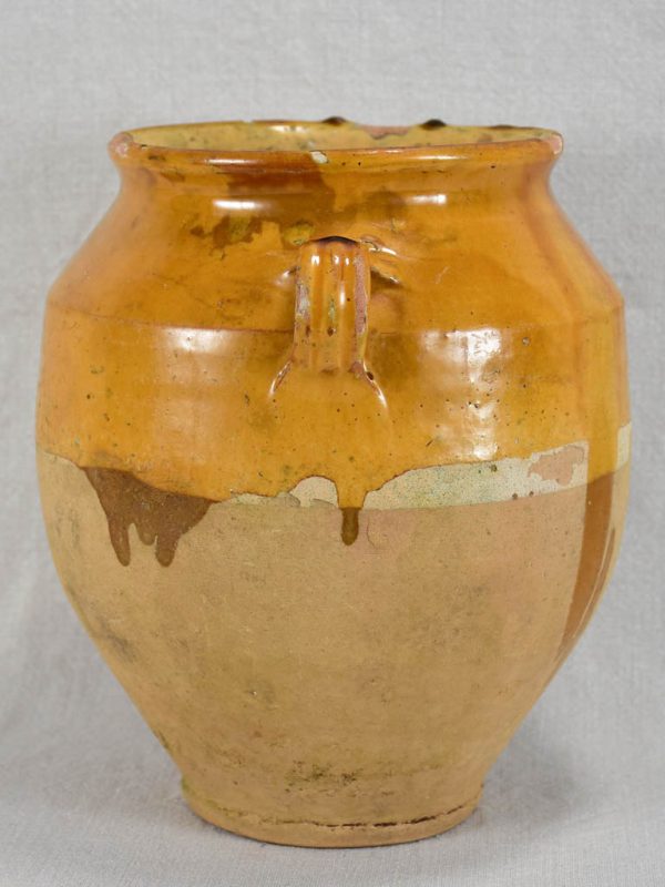 Large antique French confit pot with warm yellow glaze 10¼  Online