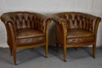 Pair of mid-century English leather armchairs on Sale