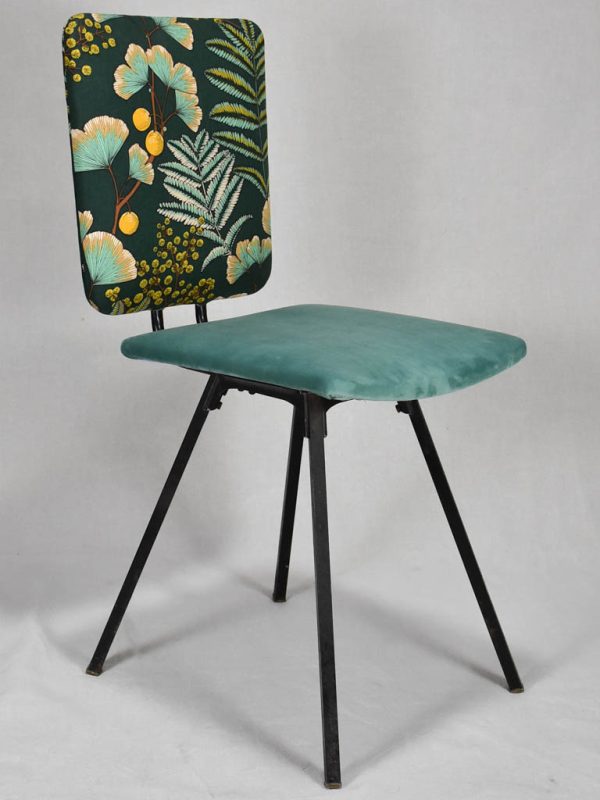 Four 1950 s  chairs with turquoise velvet and floral upholstery Sale