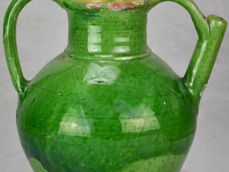 Early 20th century French water cruche with green glaze 9¾  For Sale