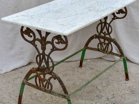 Rectangular marble French garden table with pretty green wrought iron base For Cheap