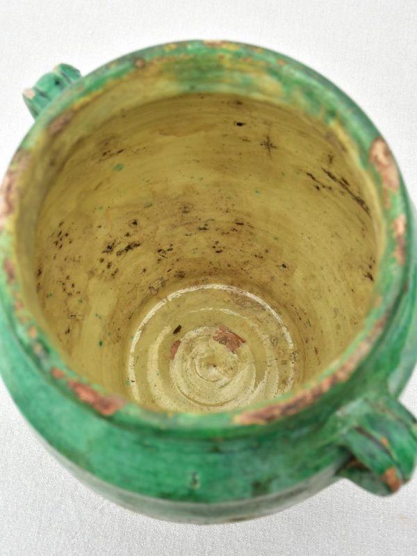 19th Century French confit pot with green glaze 11½  Online Sale