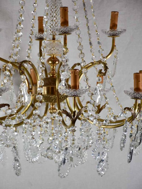 Pair of large crystal and brass chandeliers with 15 lights from the 1940 s 35½  diameter Online Sale