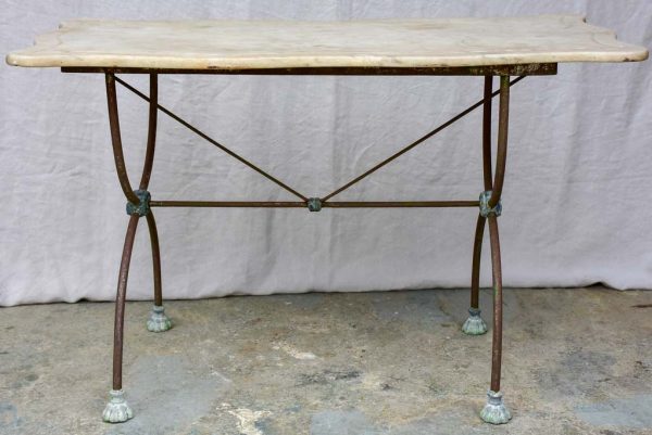 Antique French rectangular garden table with pretty feet and curved marble top 44  x 22½  For Discount