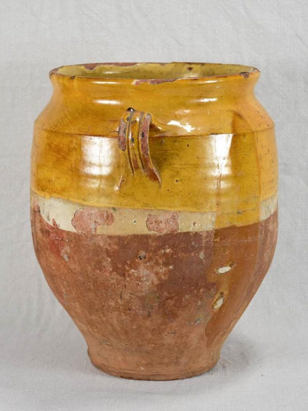 Very large antique French confit pot with yellow glaze 12¼  Discount