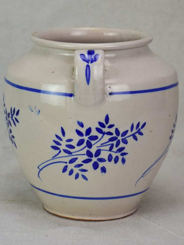 Antique French confit pot - white with blue flowers Online now